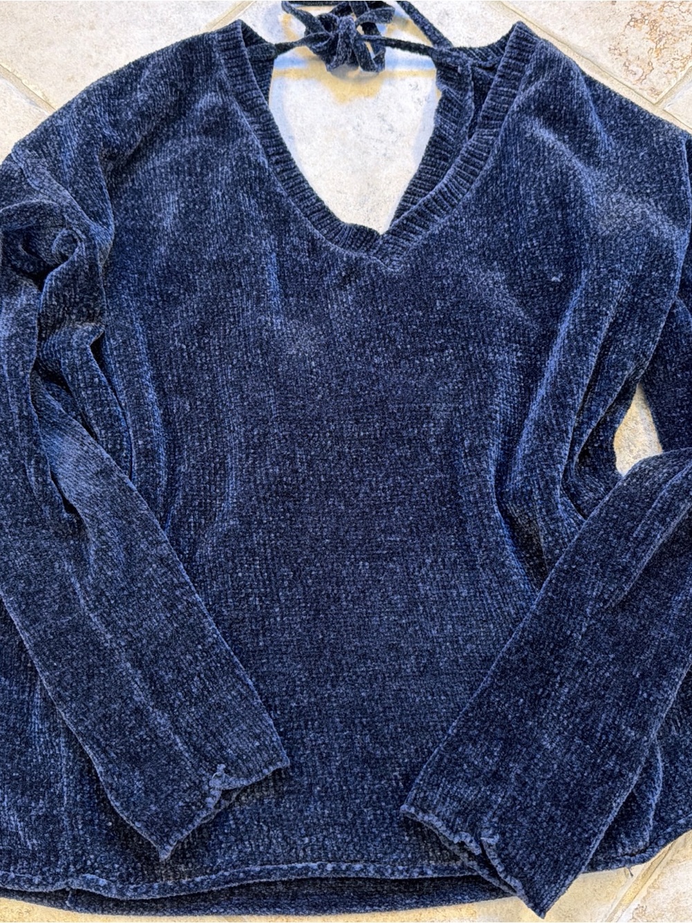 Garage Chenille V-Neck Sweater in Navy